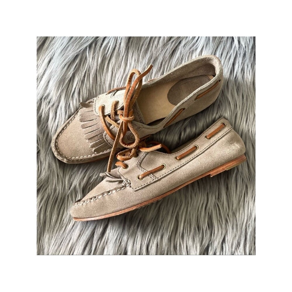 FRYE wendy lace moc suede fringe boat shoe